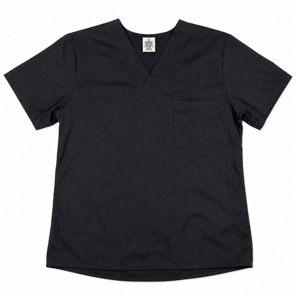 Harriton Black Scrub Top Unisex Medium V Neck Medical Nurse Work Uniform